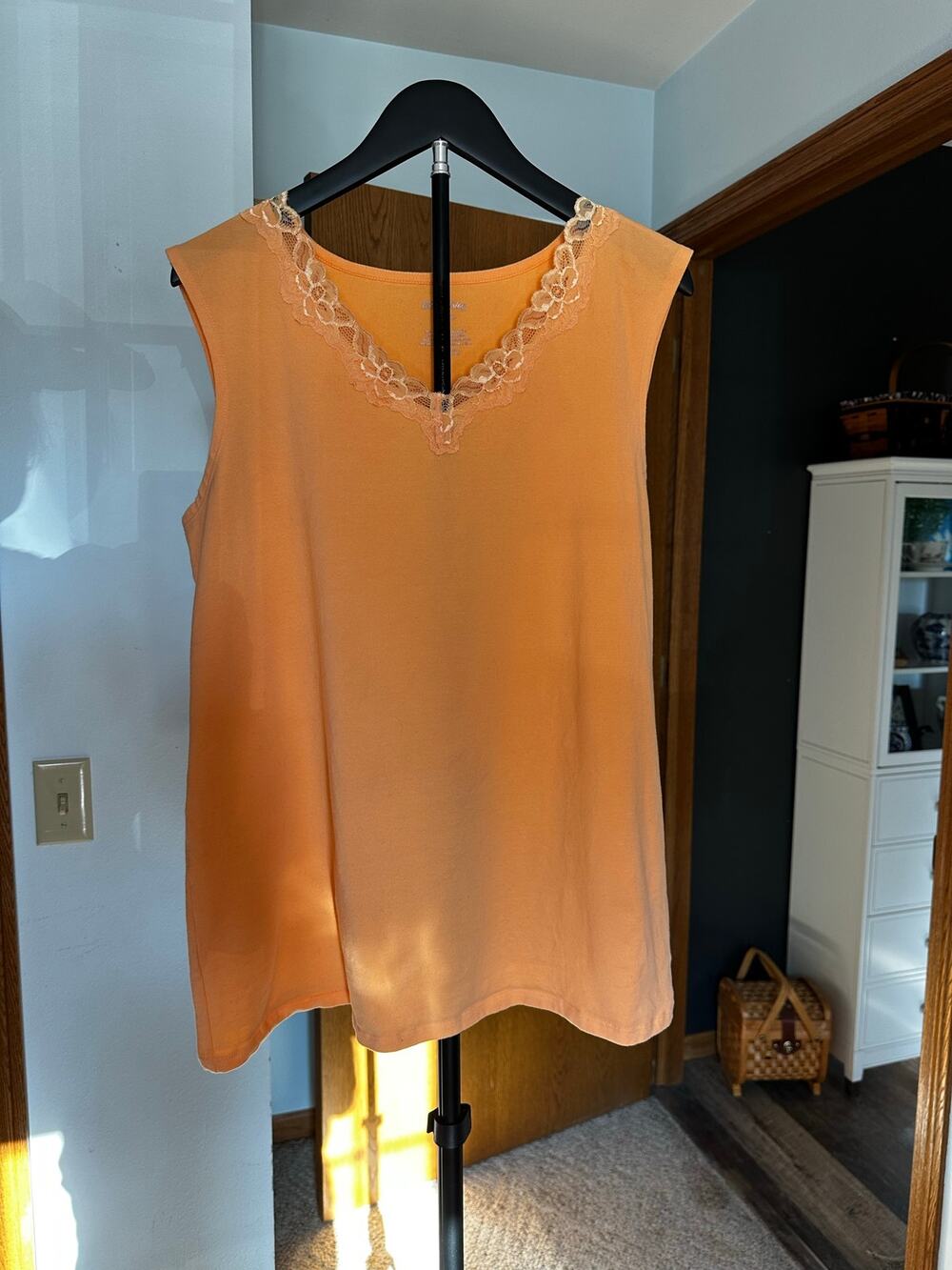 Womens Sleeveless Tank Top Lace Trim V-Neck Peach Sherbet Soft Basic XXL